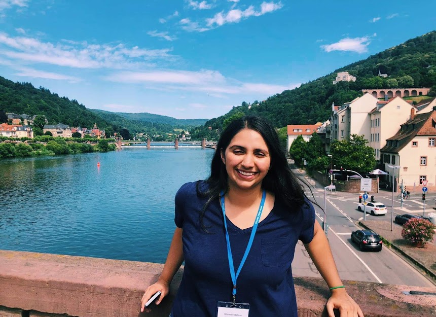 Michelle Hefner on the Alte Brücke (Old Bridge) in Heidelberg, Germany, where she attended the annual DAAD RISE conference in 2019.