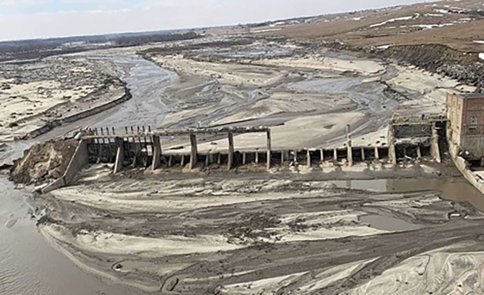 Spencer Dam in northeast Nebraska failed March 14, 2019, following a major flood and ice run. Photo courtesy of Nebraska Public Power District