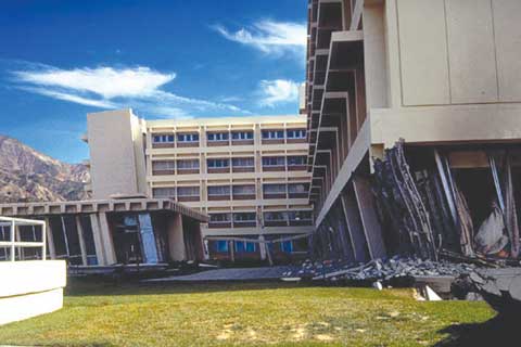 Olive View Hospital in Sylmar, California, had to be razed and replaced after the 1971 Sylmar earthquake. Courtesy of the U.S. Geological Survey