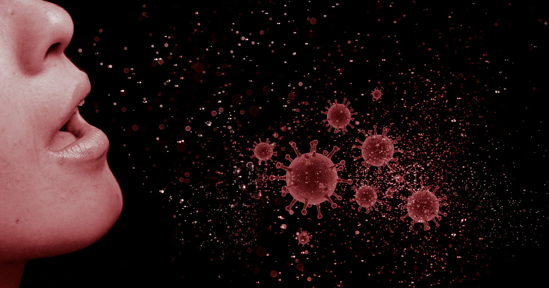person coughing and expelling virus particles