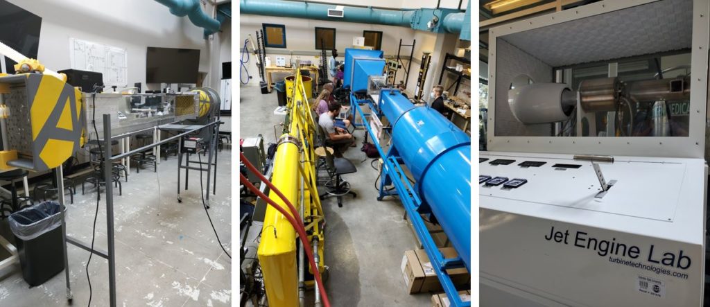 Photo collage of aerospace engineering equipment