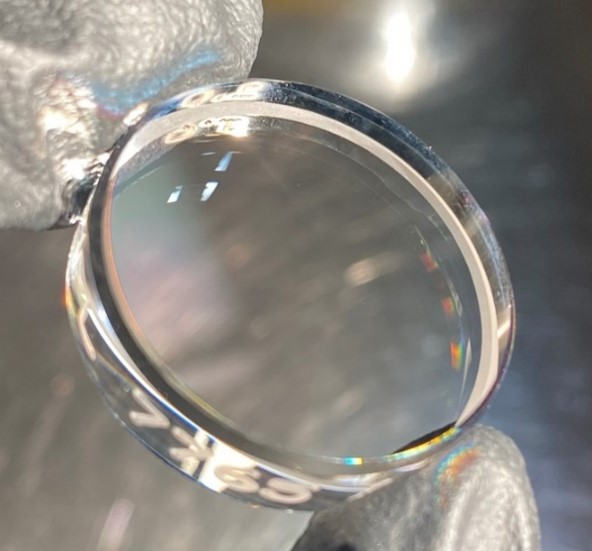 Photo of the novel mirror coating designed to increase the detection of gravitational waves. 