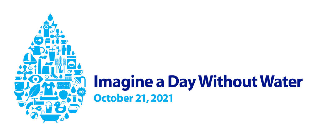 Droplet graphic with text "Imagine a Day Without Water: October 21, 2021"