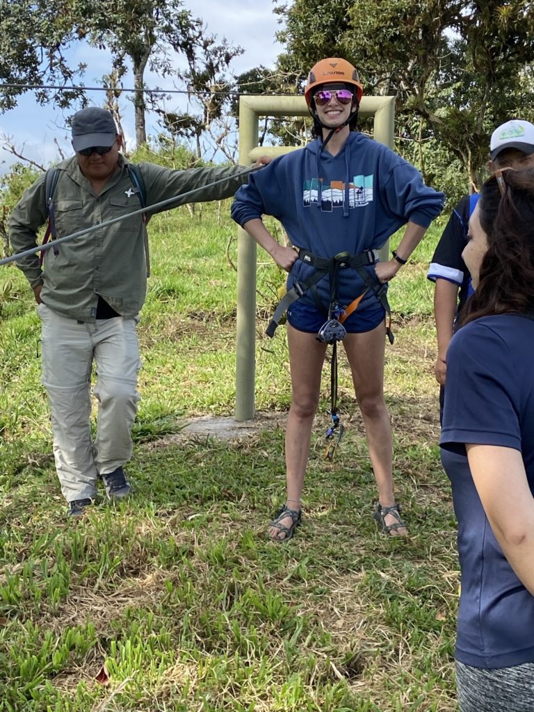 2021 CSU BME Ecuador Project; CSU BME-MECH student Mikayla Coe Getting Ready To Zipline on a sightseeing tour