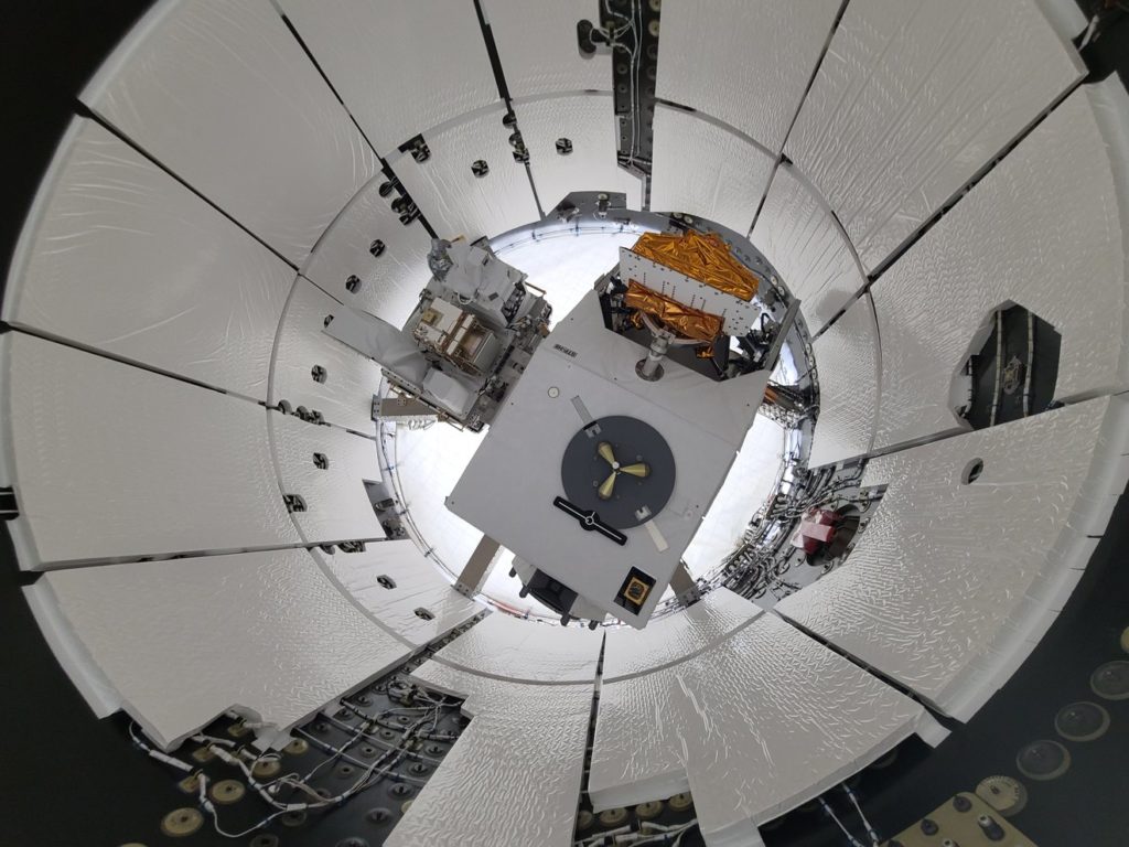 The TEMPEST-D2 and COWVR instruments sit in a SpaceX Dragon cargo spacecraft prior to launch