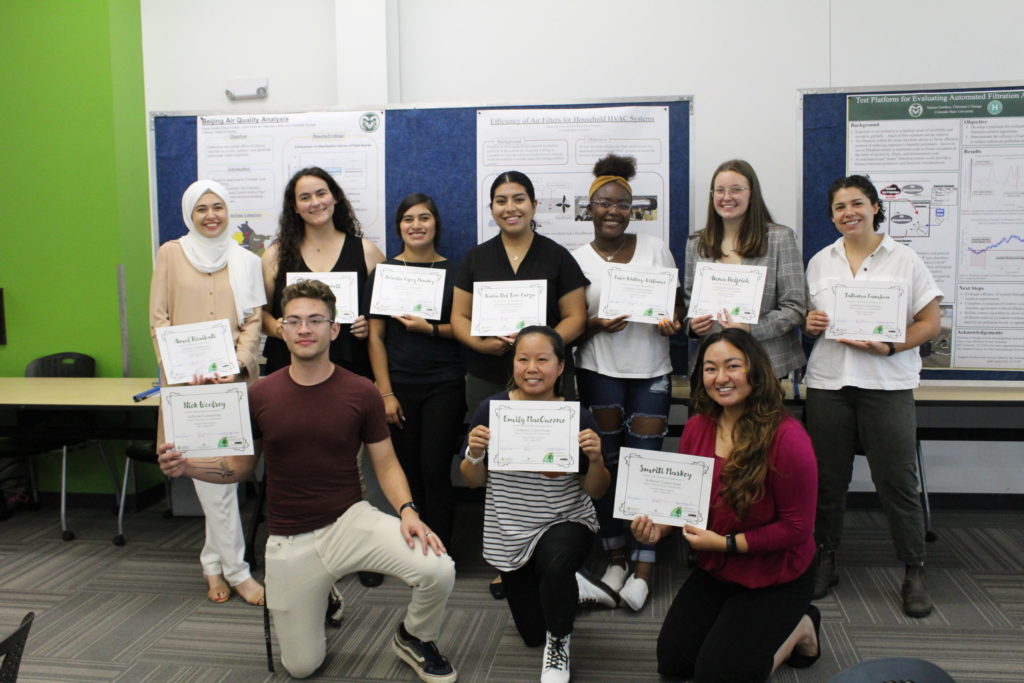 Group photo of a diverse group of students displaying certificates from their REU program