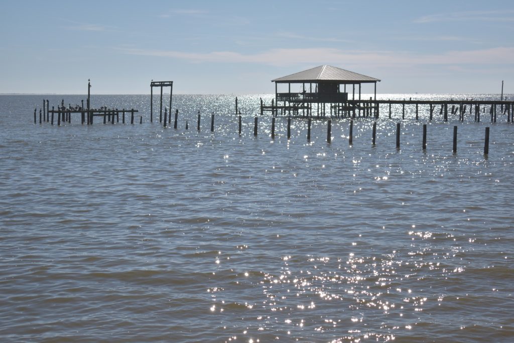 Piers and dock structures in Mobile Bay, Mobile Alabama