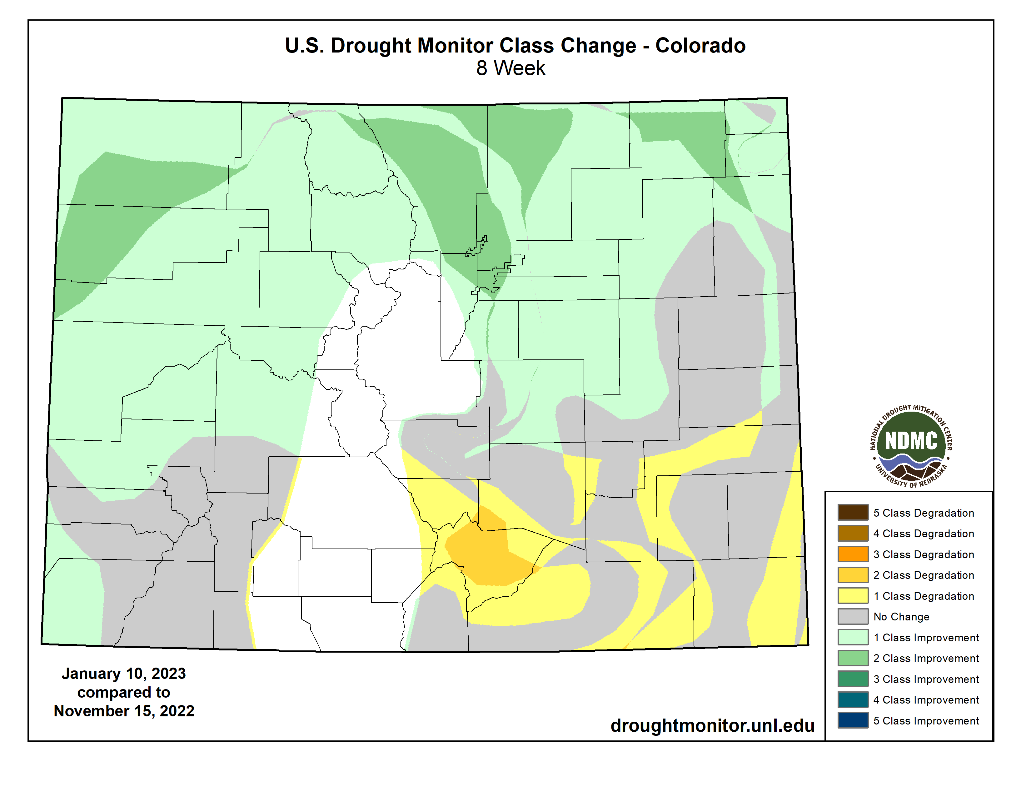 Map of Colorado changes in drought status