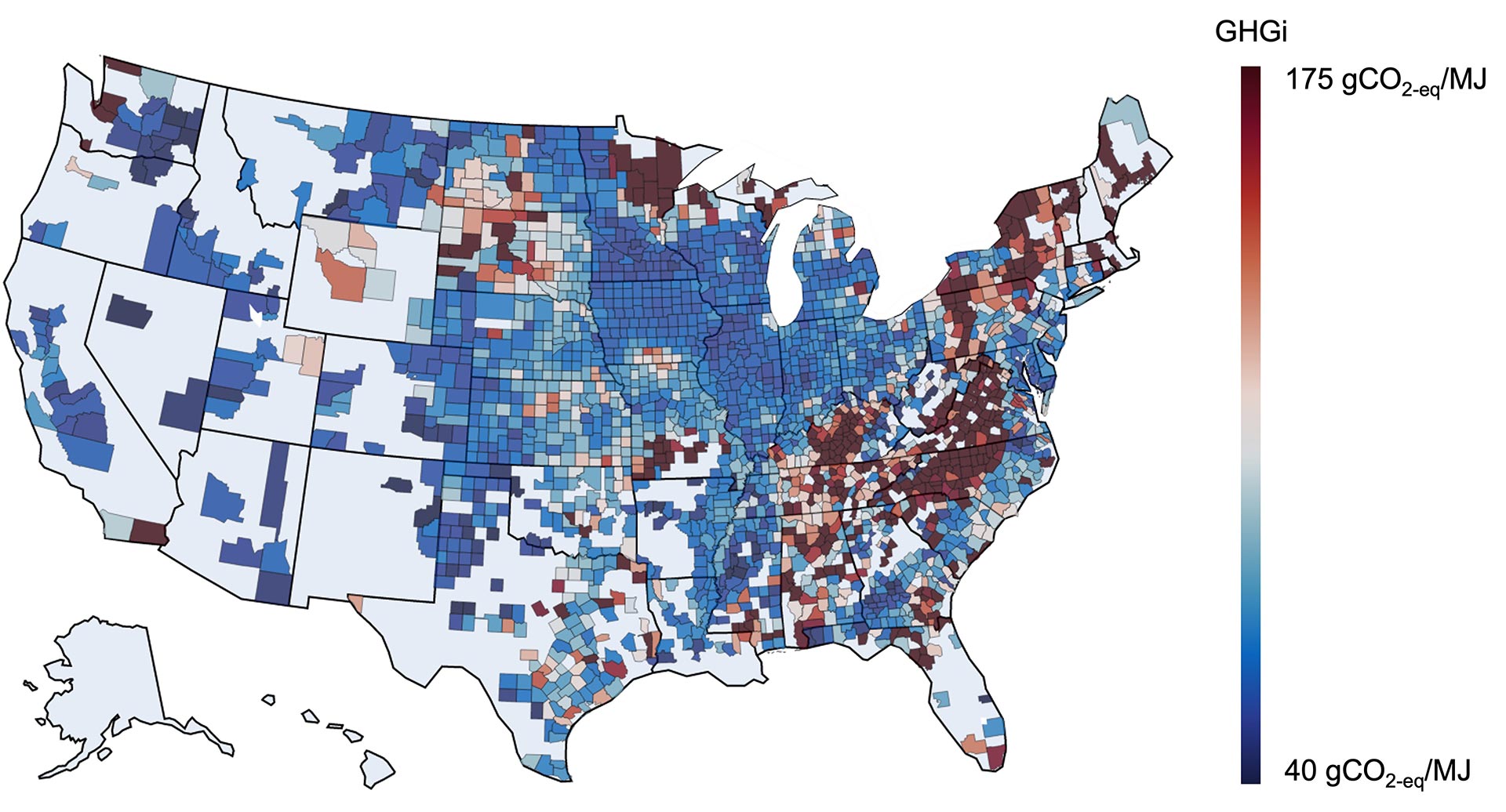 map of ethanol carbon intensity across the U.S.
