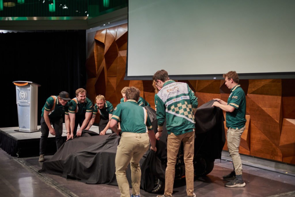 The Ram Racing team reveals their racecar at their Vehicle Reveal Event in May 2023.