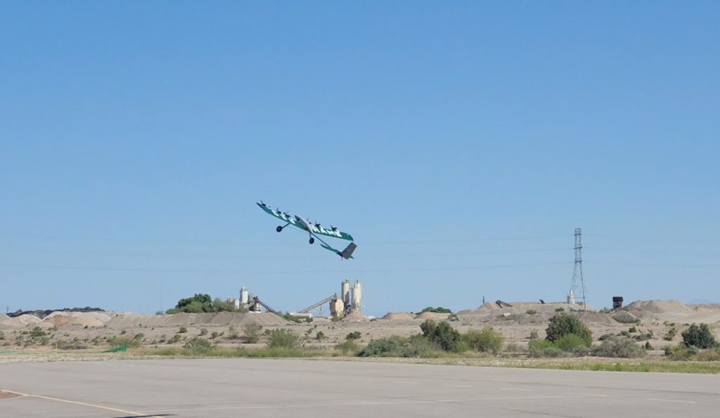 The team’s airplane takes off on its airworthiness demonstration flight.