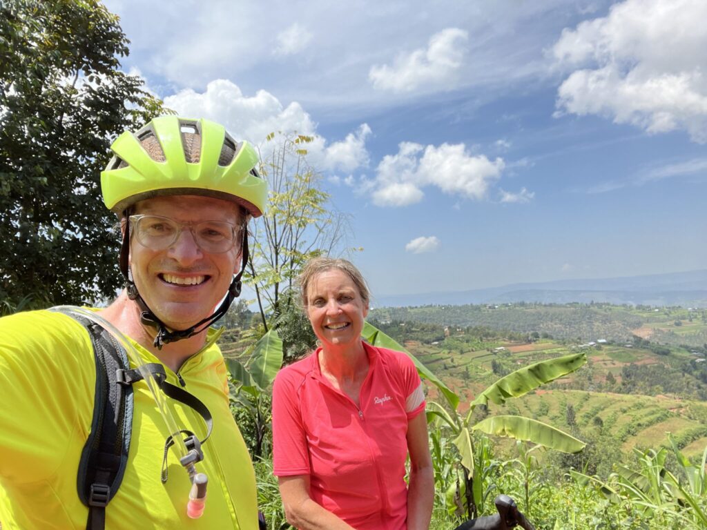 Robinson, and his wife, Kathy Lachenauer, cycling in Rwanda.