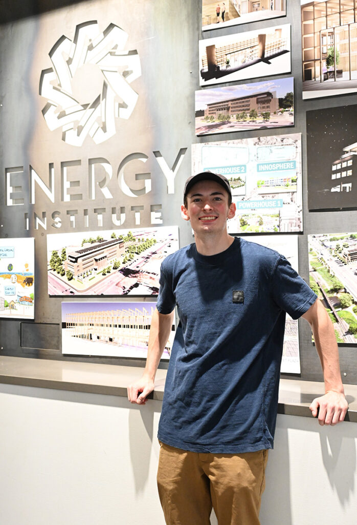 Ethan Rimelman poses at Powerhouse Energy Campus entryway. Credit: John Cline.