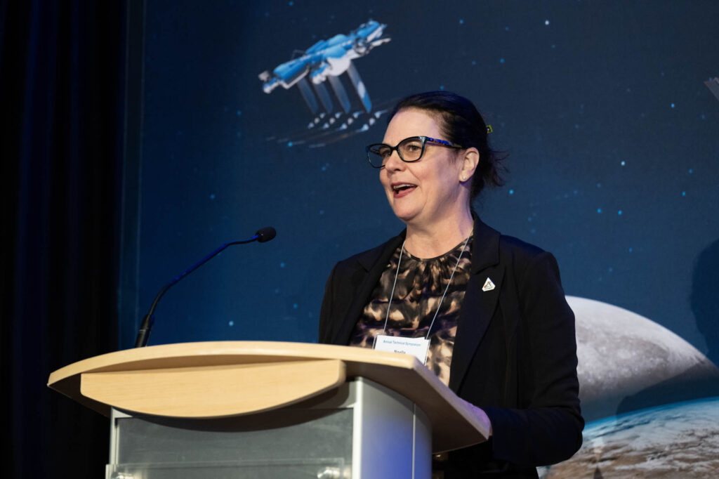 Noelle Zietsman, Boeing Exploration Systems VP and Chief Engineer, delivers the morning keynote address at the 2023 American Institute of Aeronautics and Astronautics (AIAA) annual technical symposium at Colorado State University. September 22, 2023